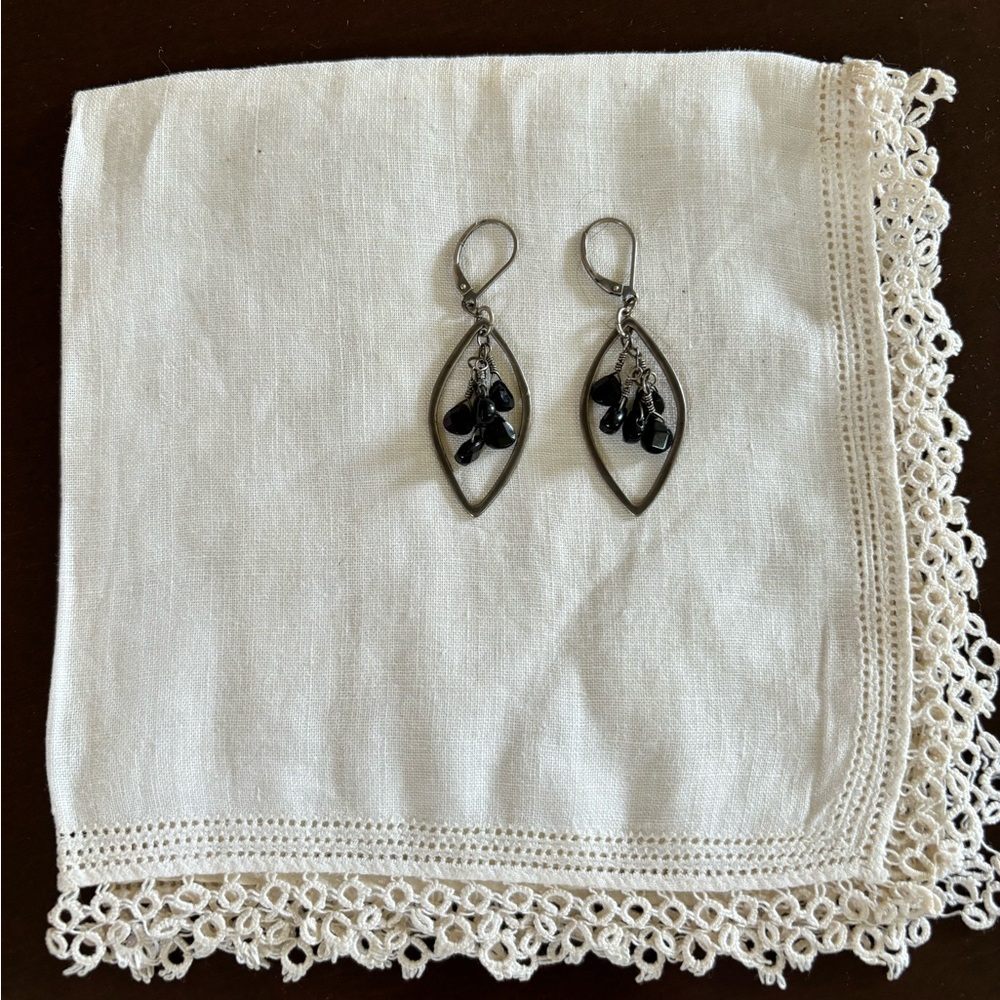 metal and black bead drop earrings